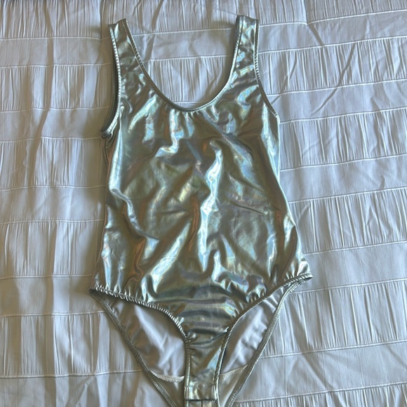 Silver, metallic bodysuit, great condition, no stains, size extra small - Picture 1 of 5